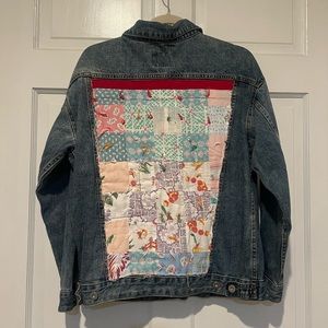 Denim Jacket with vintage quilt appliqué